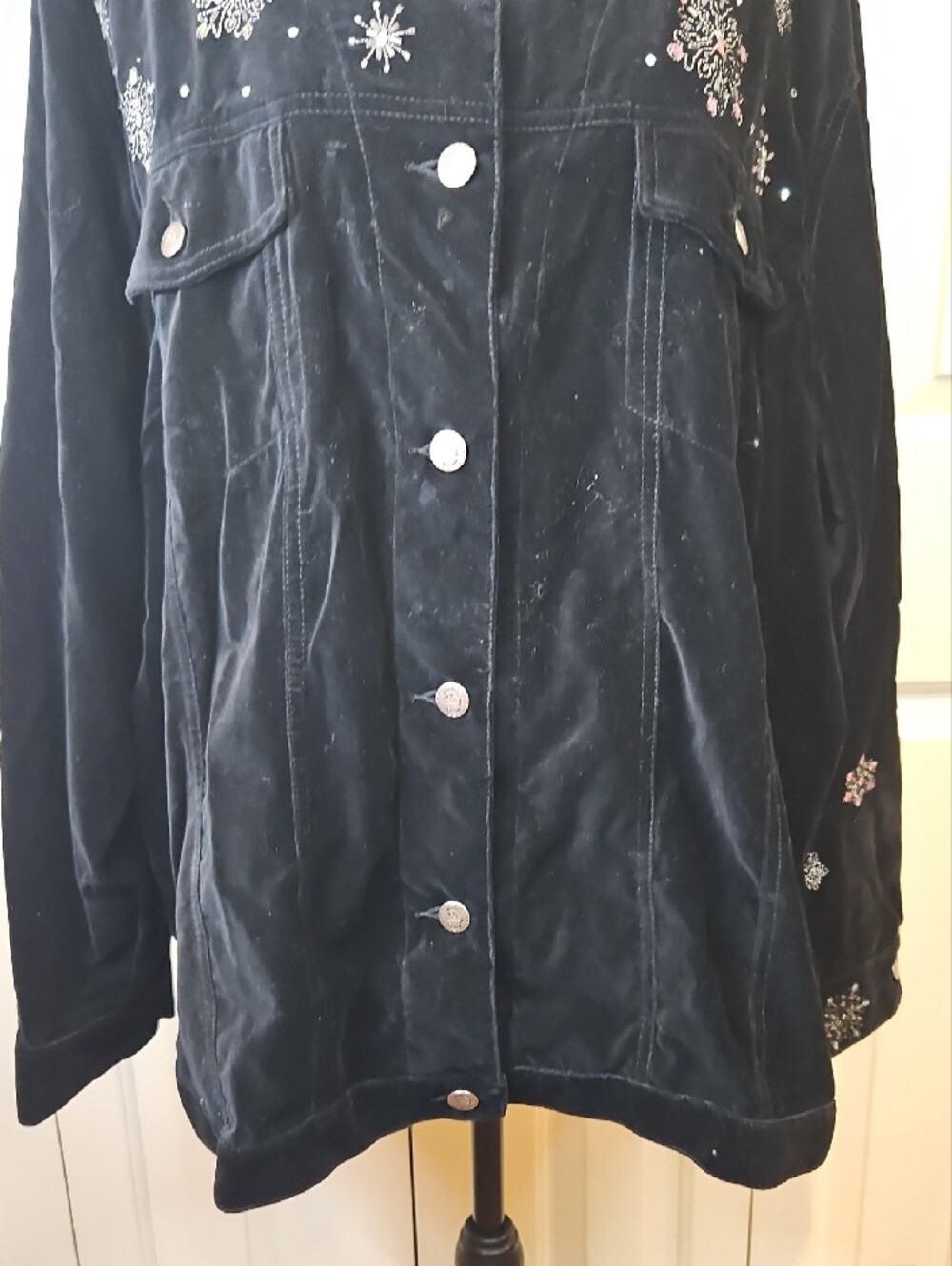 Quacker Factory Snowman Black Velvet Jacket Snowflake Capture The Magic 2X - Picture 4 of 15